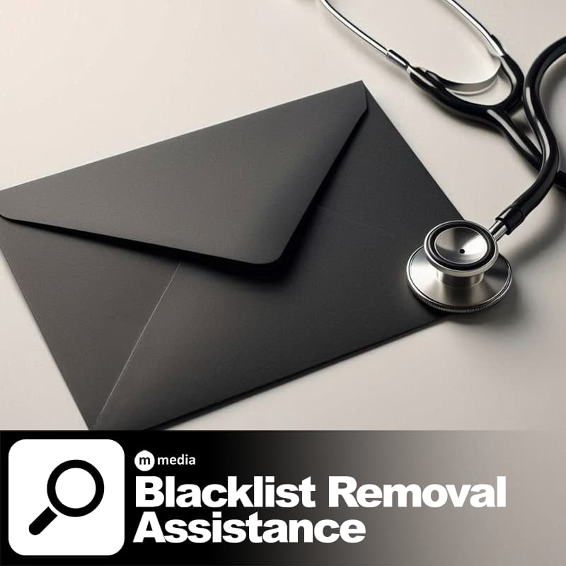 Black envelope and stethoscope on a light background representing blacklist removal assistance