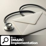 White envelope and stethoscope on a clean white background representing DMARC implementation