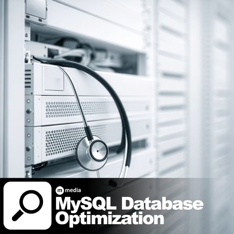 White server rack with stethoscope on a white background representing MySQL database optimization