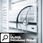 White server rack with stethoscope on a white background representing MySQL database repair