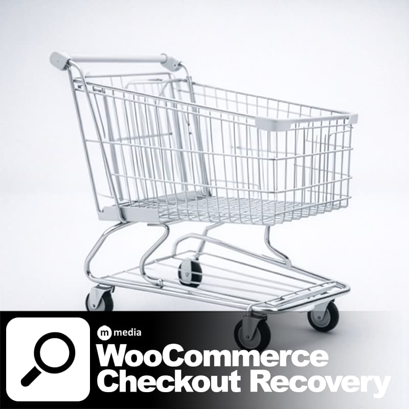 White shopping cart on a white background representing WooCommerce checkout recovery service