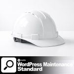 White construction helmet on a white background representing WordPress maintenance standard