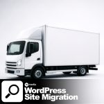 White moving truck on a white background representing WordPress site migration